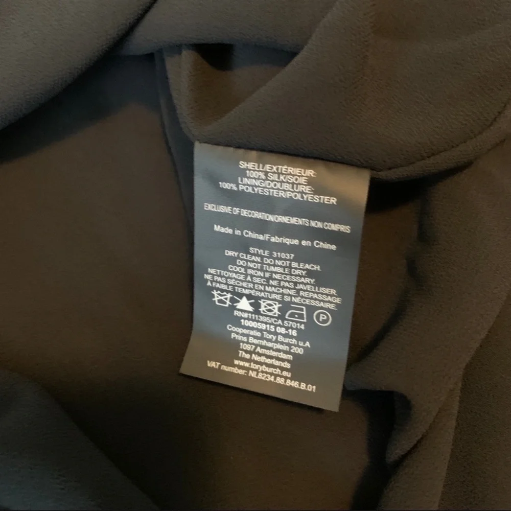 Tory Burch Verenne 100% Silk Embroidered Black V-Neck Dress Sz 2